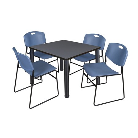 Kee/Zeng Square Gray Table w/4 Blue Chairs, Square, 42", 42" W, 29" H, Gray TB4242GYBPBK44BE